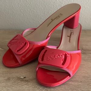 Salvatore Ferragamo My Ferragamo Patent Logo Slide Heels